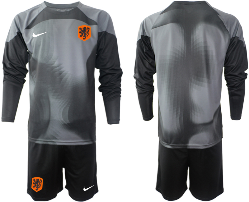 Men 2022 World Cup National Team Netherlands black goalkeeper long sleeve blank Soccer Jersey->netherlands(holland) jersey->Soccer Country Jersey